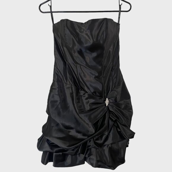Vintage Jessica McClintock Gunne Sax Satin Formal Strapless Dress Black Size 5 - Picture 1 of 14